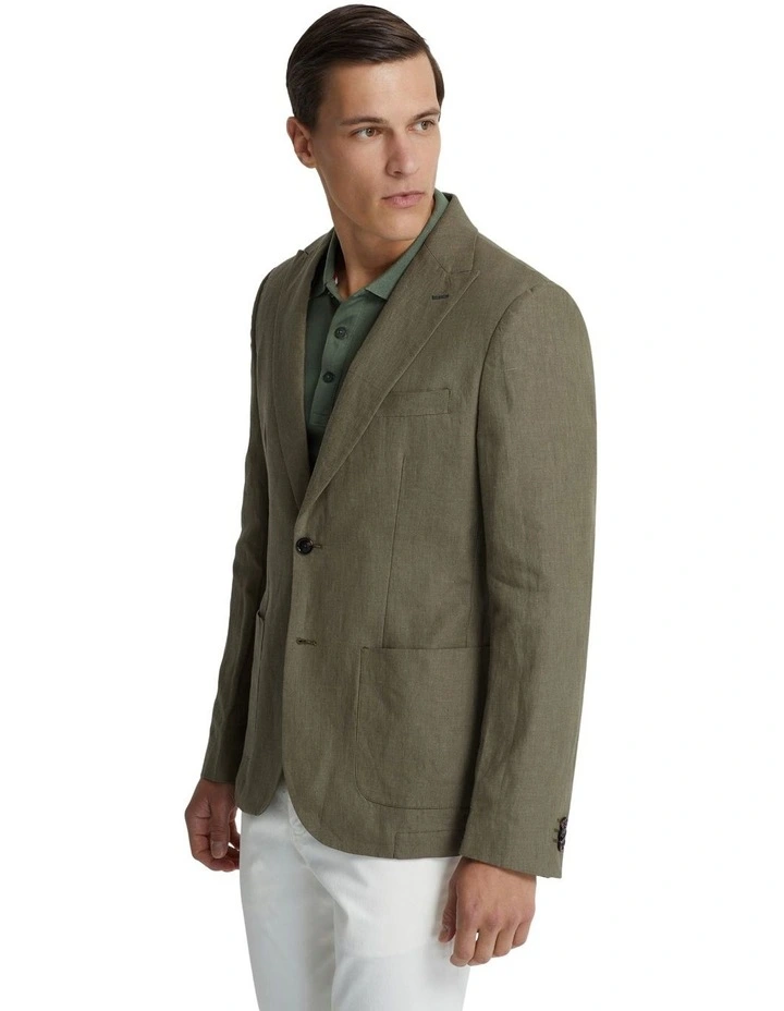 Milton Linen Blazer With Peak Lapel in Olive