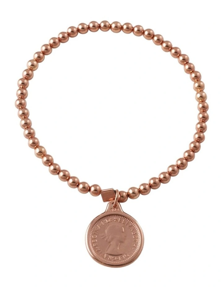 Threepence Charm Rose Gold Stretchy Bracelet