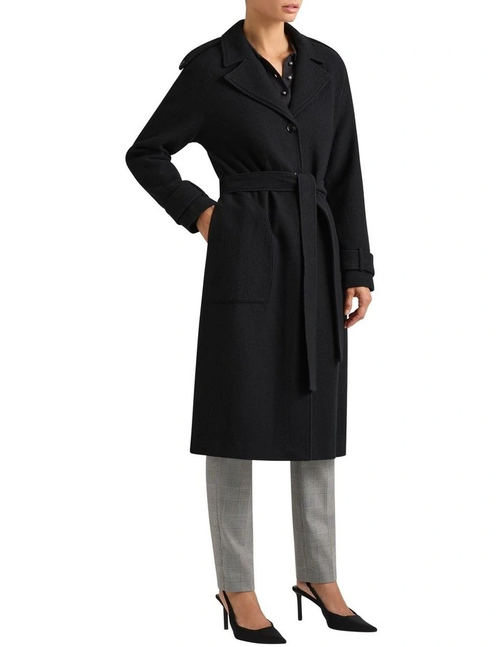 Arezzo Felted Wool Trench Coat in Black