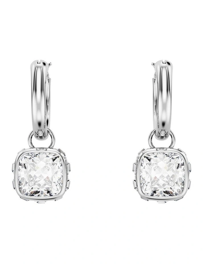 Stilla Drop Earrings Square Cut Rhodium Plated in White