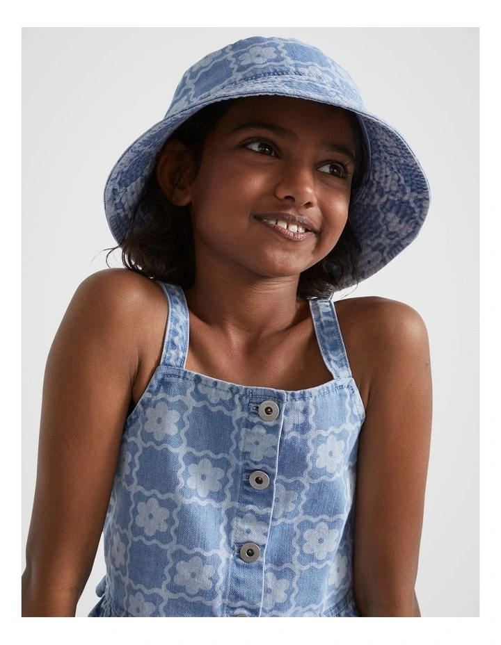 Daisy Check Bucket Hat in Clean Blue Wash