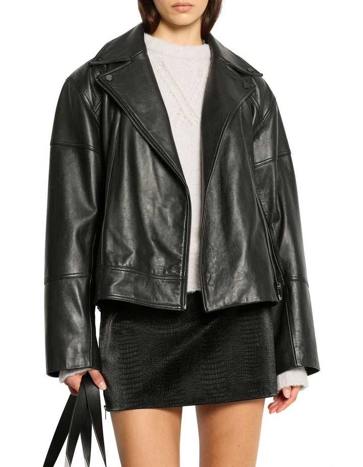 Node Leather Biker Jacket in Black