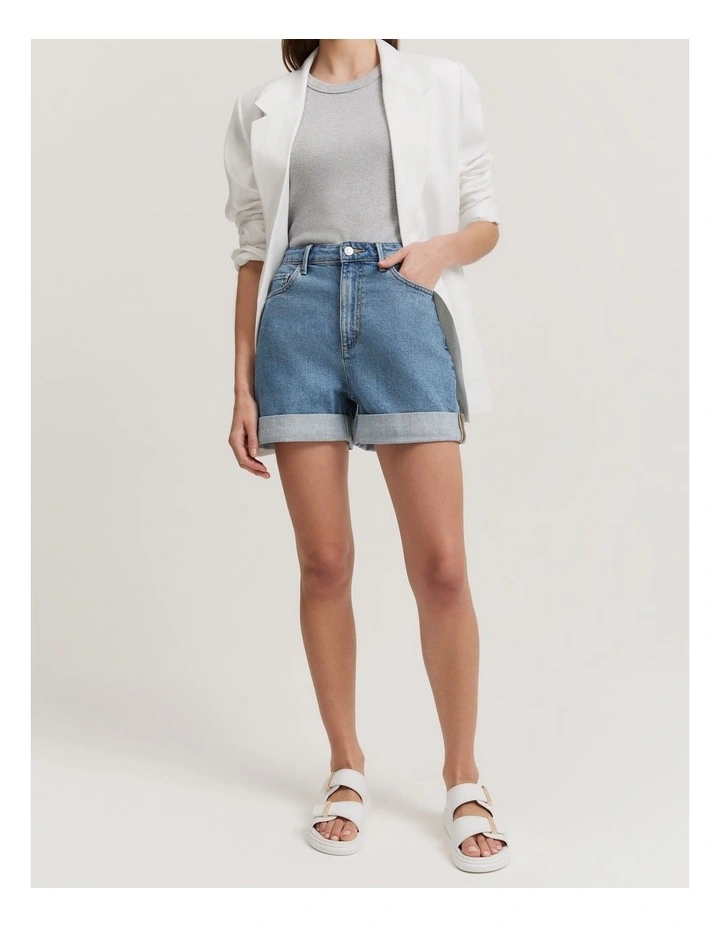 Denim Cuff Detail Short in Light Wash