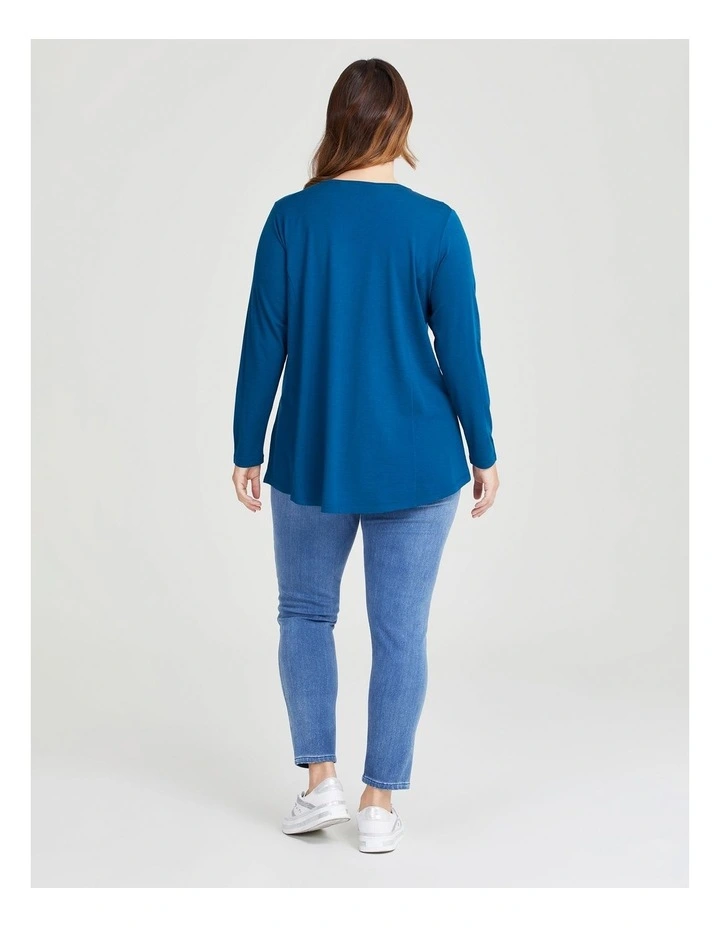 Wool Bamboo V-neck Top in Harbour Blue