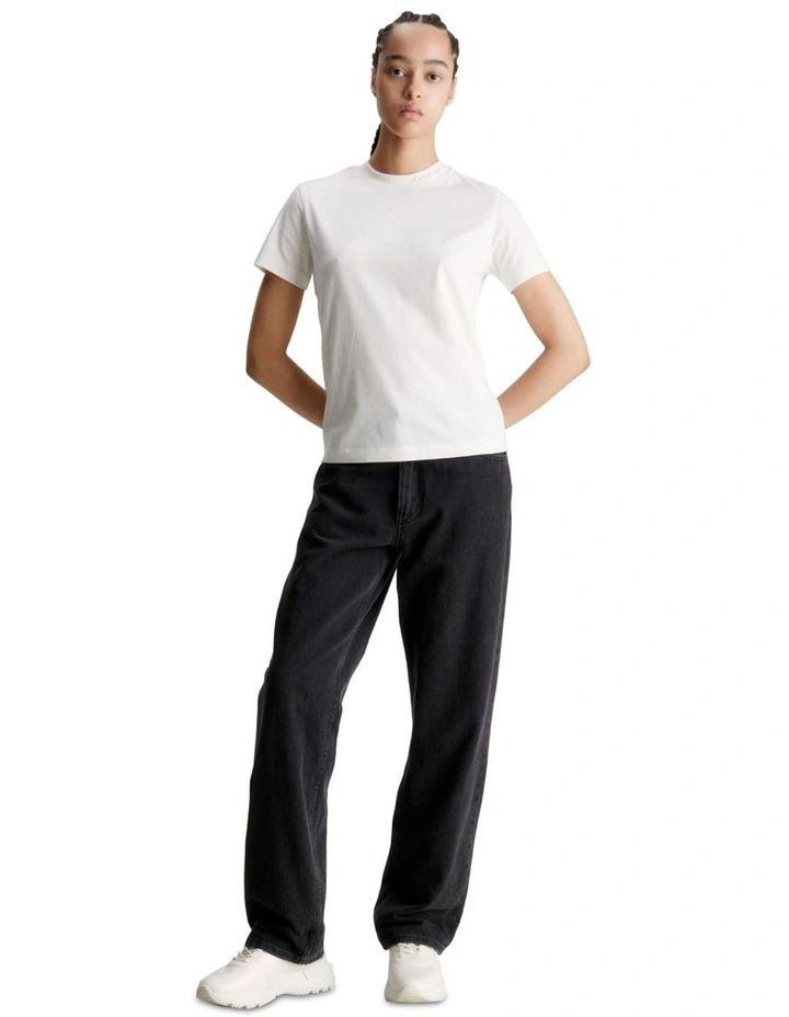 Embroidered Neckline Tee in Ivory/Plaza Taupe