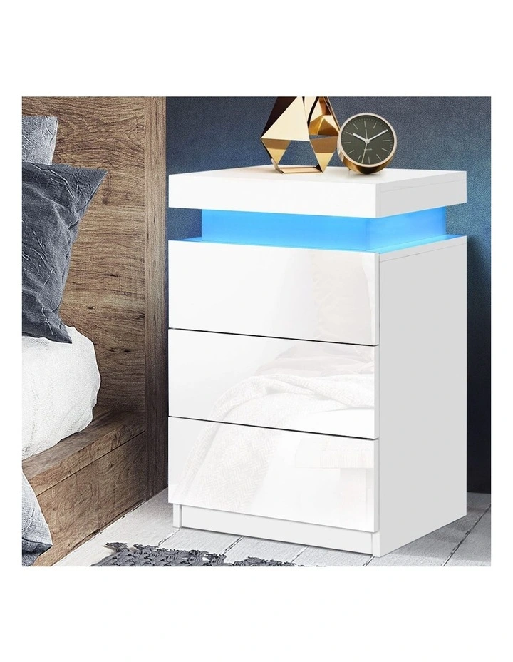LED 3 Drawers Bedside Table Coley in White