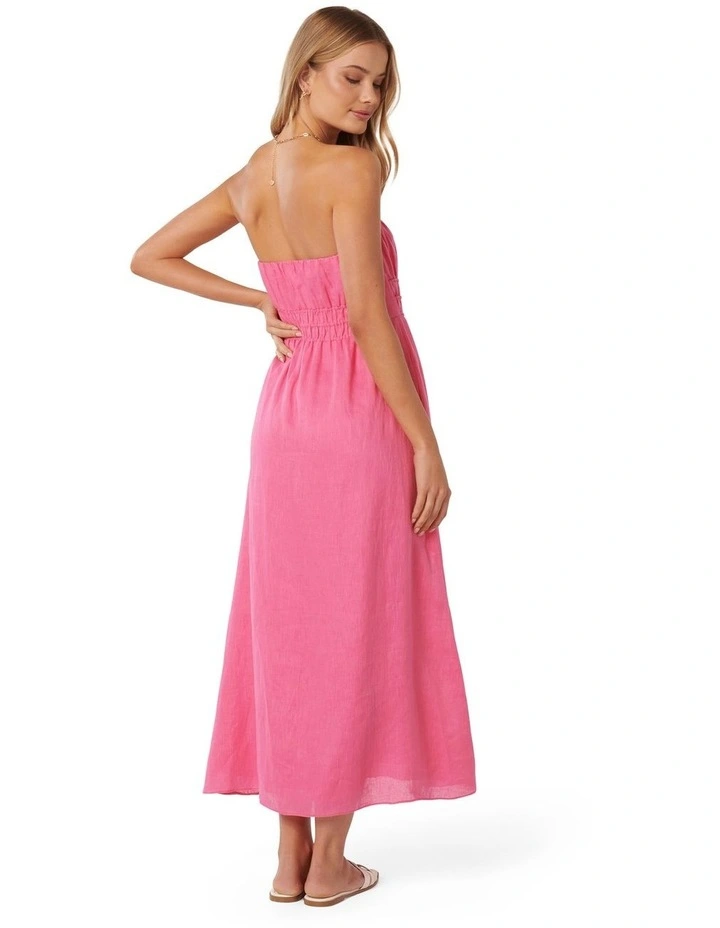 Romie Strapless Piping Midi Dress in Pink