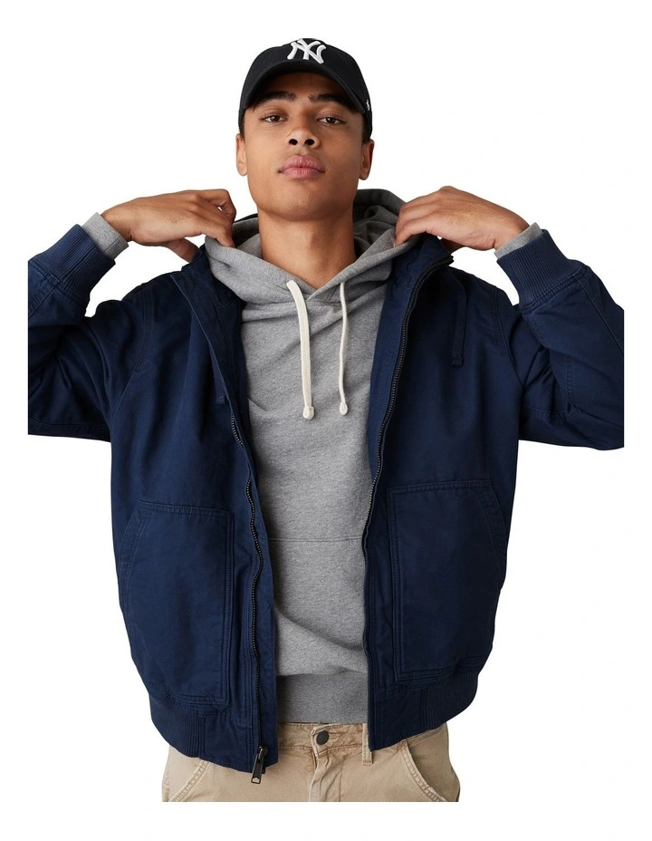 Hooded Workwear Jacket in Rich Navy