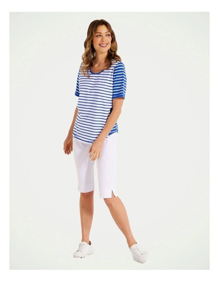 Riva Contrast Stripe Short Sleeve Top in Navy Multi