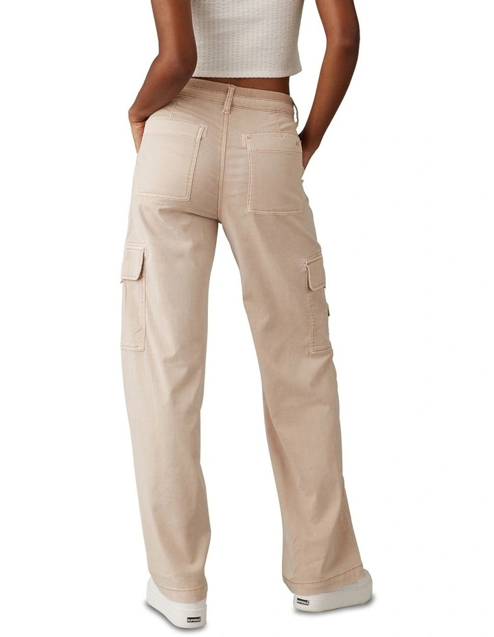 Dreamy Drape High Waisted Cargo Pant in Beige