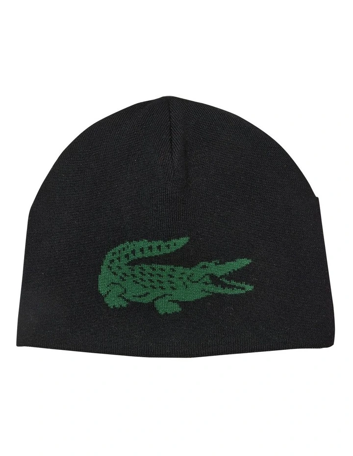 Contrast Crocodile Reversible Beanie in Black/Green