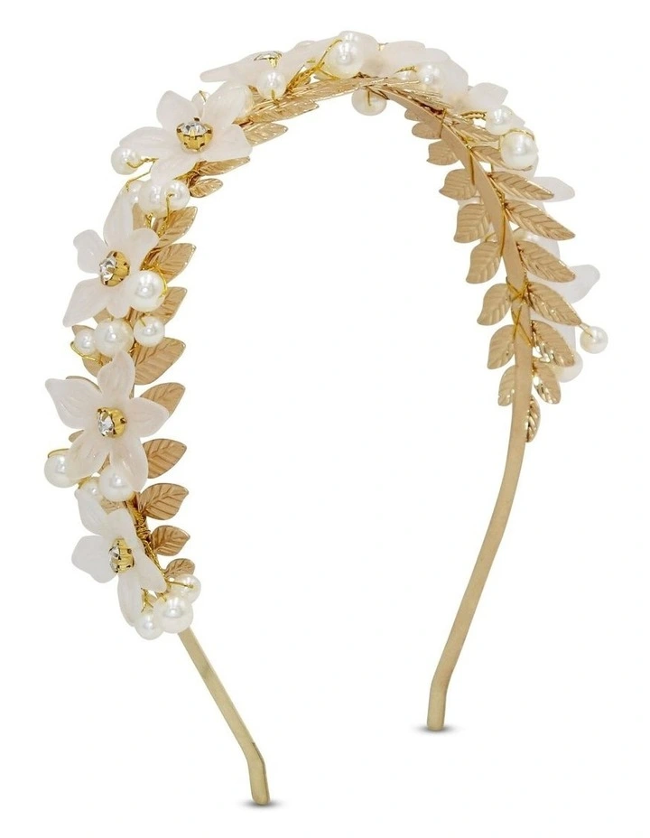 Fleur Headband in Gold/Pearl