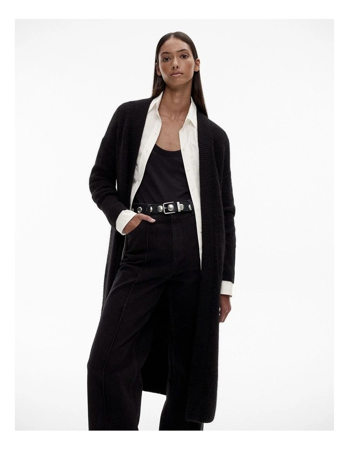 Tactile Longline Knit Cardigan in Black