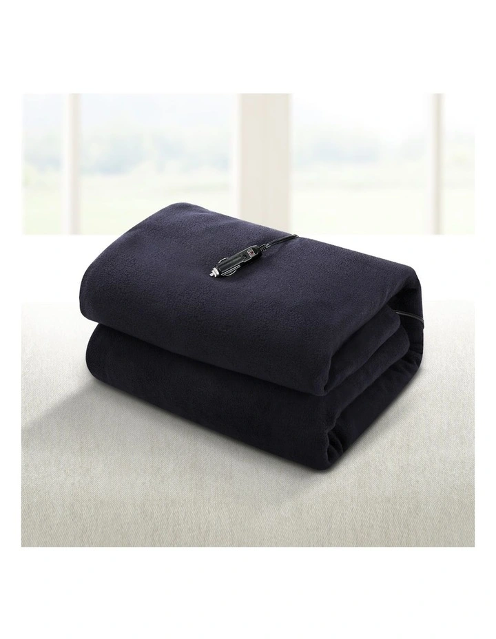 Heated Electric Car Blanket Travel Rug in Navy Blue