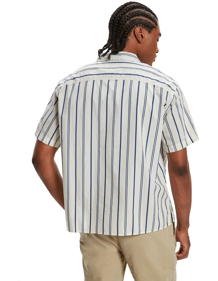 Striped Button-Up Poolside Shirt in Cream