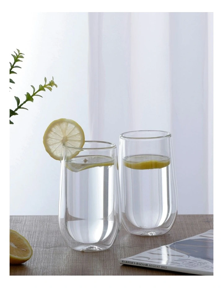 Double Wall Coffee Glass Set of 6 400ml Cups in White
