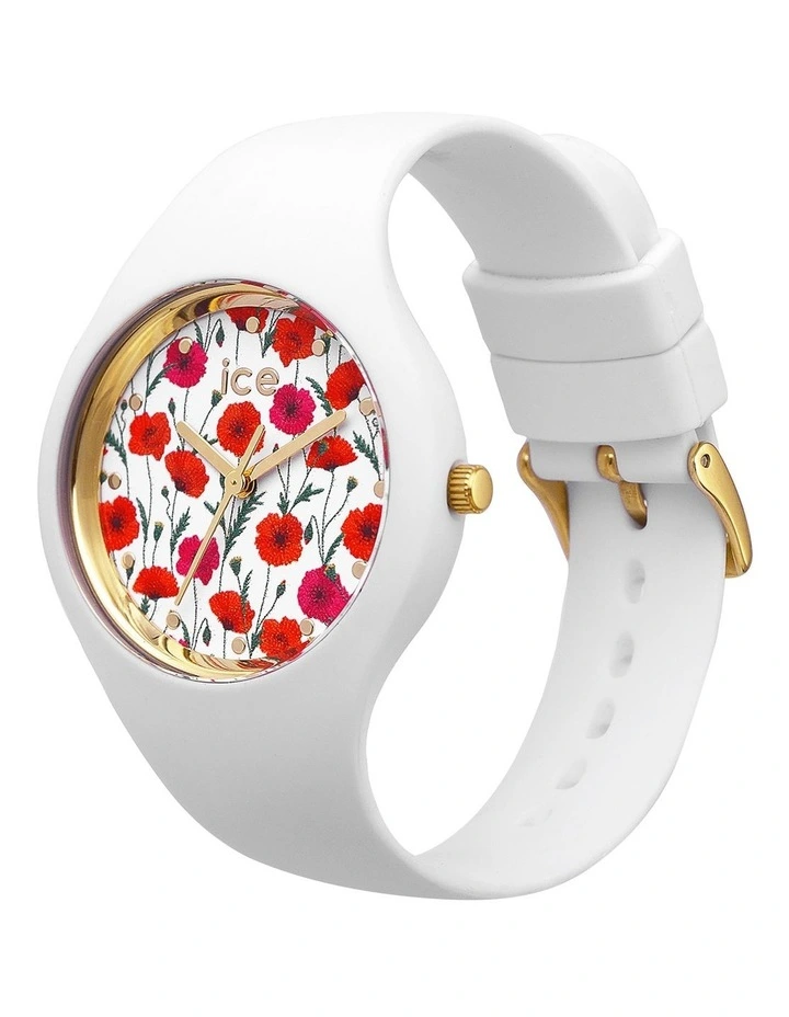 Ice Flower Poppy Small White Silicone Quartz Watch