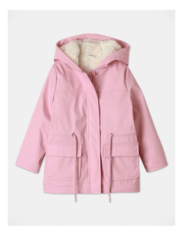 Sherpa Lined Hooded Raincoat in Pink