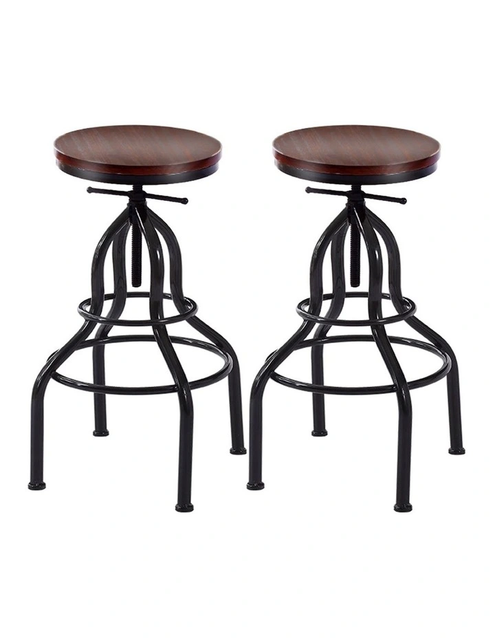 Kitchen Wooden Leather Barstools in Black/Brown