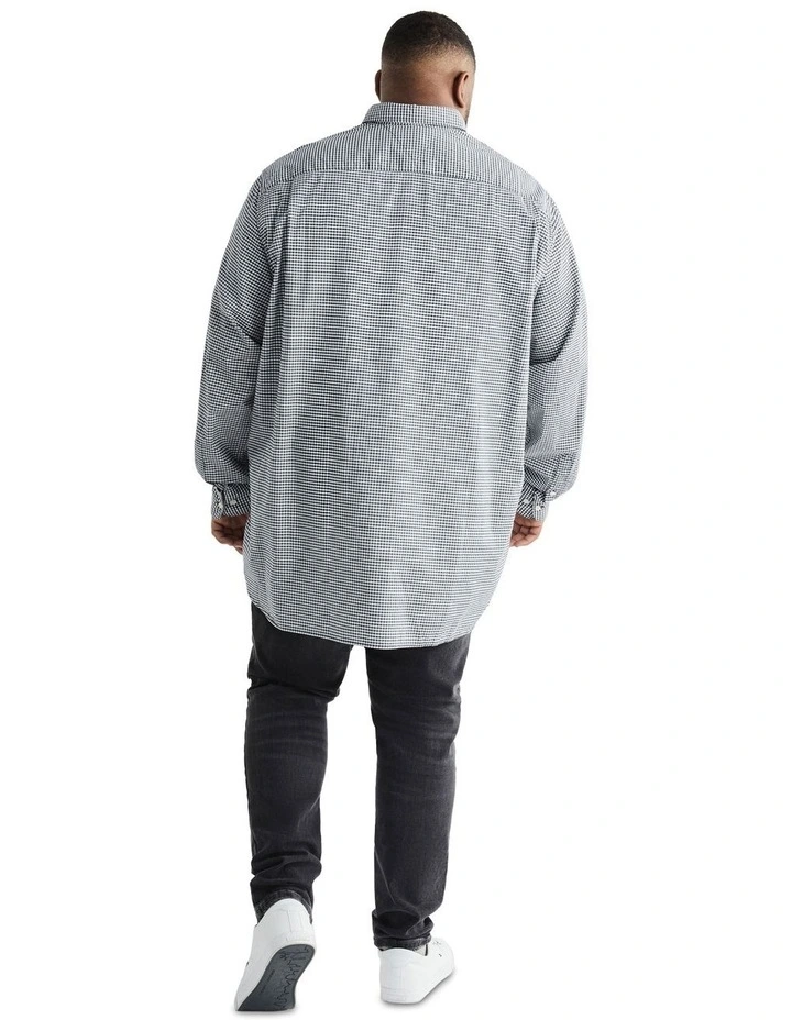 Big and Tall Flex Textured Gingham Long Sleeve Shirt in Navy