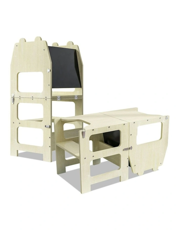Bear Ear Design Foldable Wooden Kitchen Step Stool with Chalkboard in White
