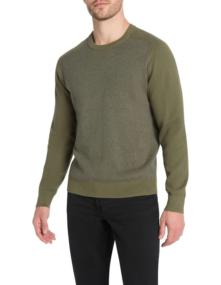 Abe Contrast Sleeve Knit in Khaki