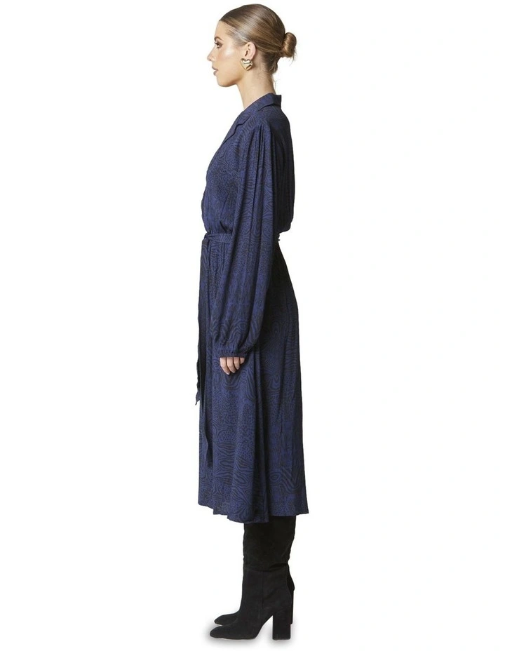 Walking Flames Faux Wrap Midi Dress in Blue