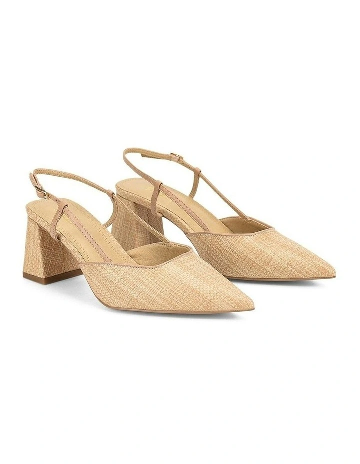 Yasmine Slingback Heels in Almond/Natural Raffia