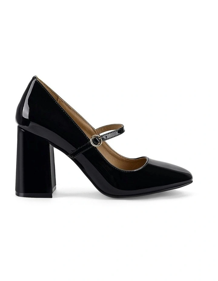 Gigi Block Heel Pump in Black Patent