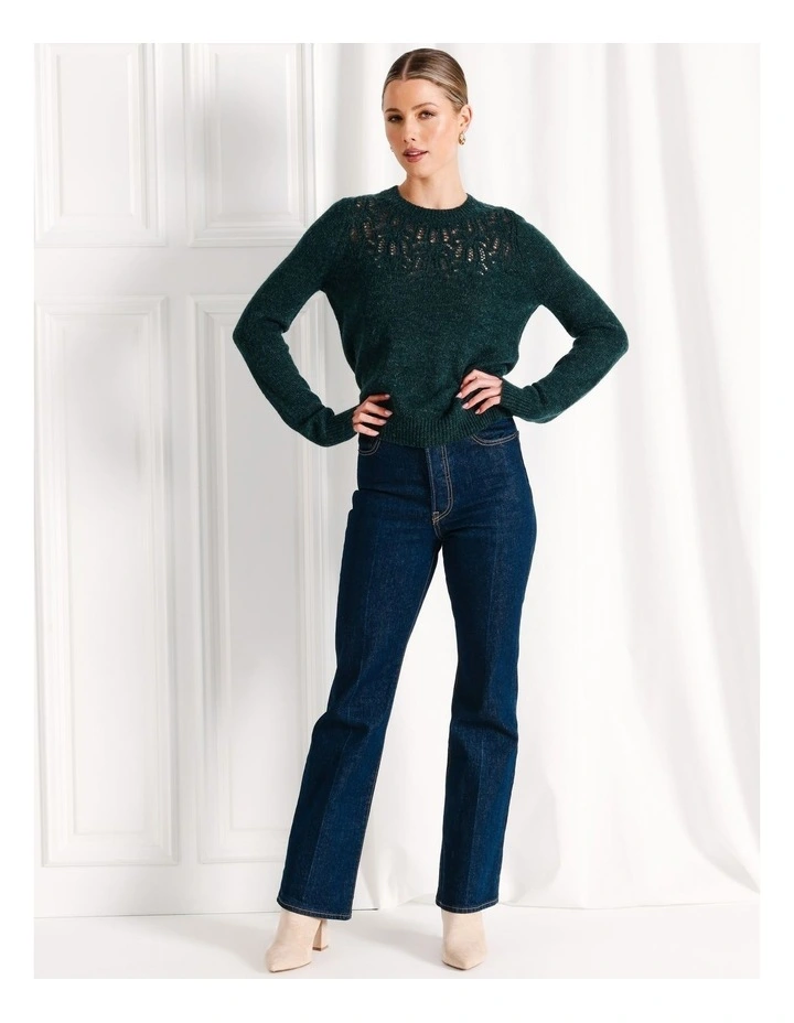 Lofty Pointelle Detail Knit Jumper in Dark Green