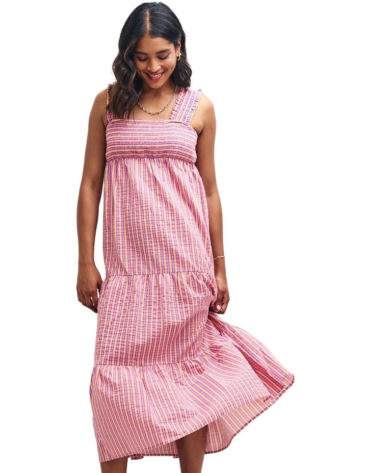 Maya Midi Dress in Printed Pink Stripe