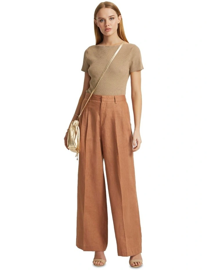 Keri Ribbed Boatneck Knit Top in Taupe