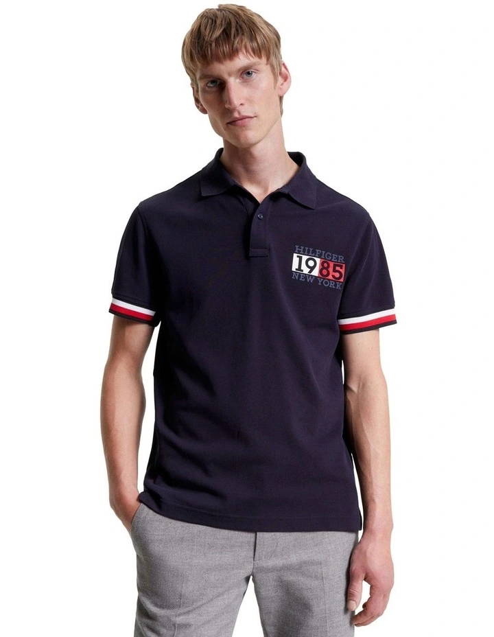 Logo Tipped Slim Fit Polo in Blue