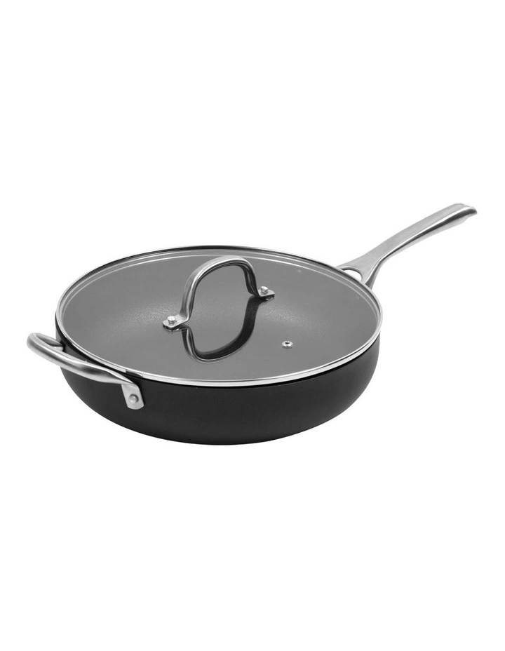 Meteore Non-Stick Deep Frypan with Flat Lid and Helper 30cm in Black