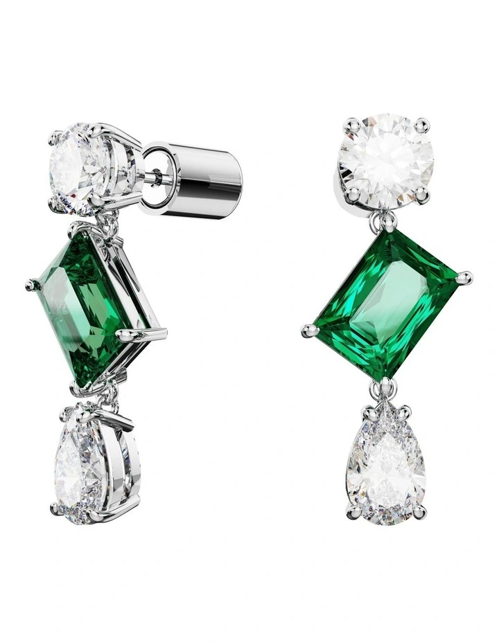 Mesmera Drop Earrings Mixed Cuts Rhodium Plated in Green