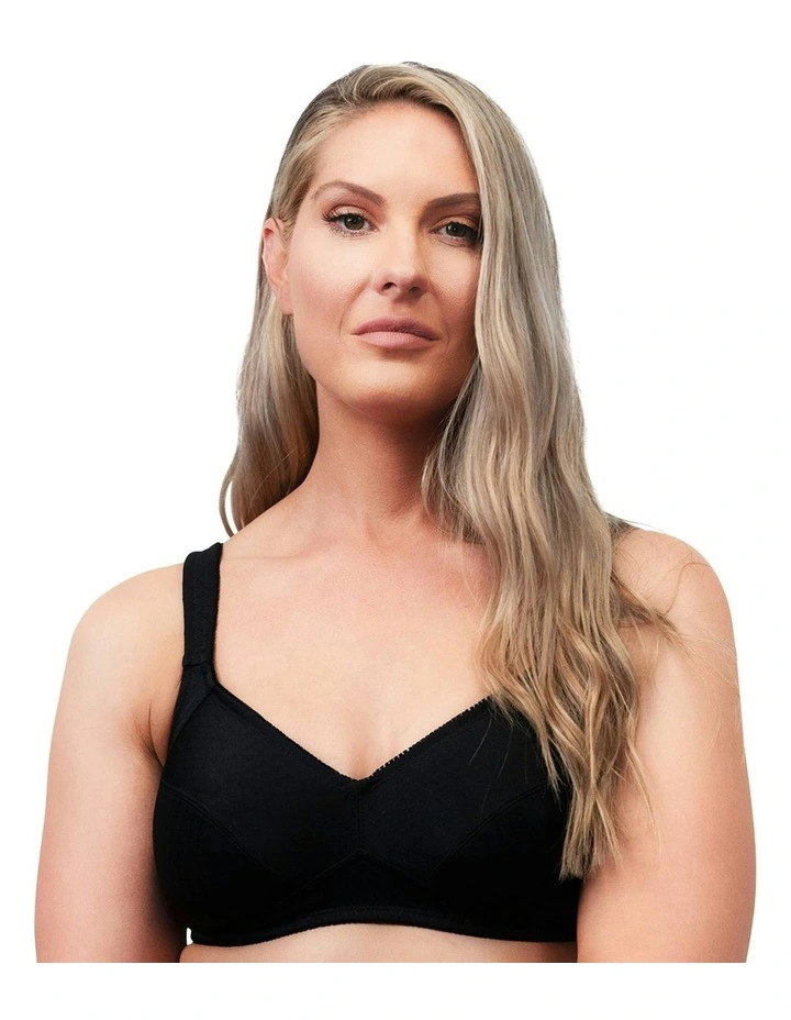 Comfortable Cotton Lined Wide Strap Wirefree Bra in Black