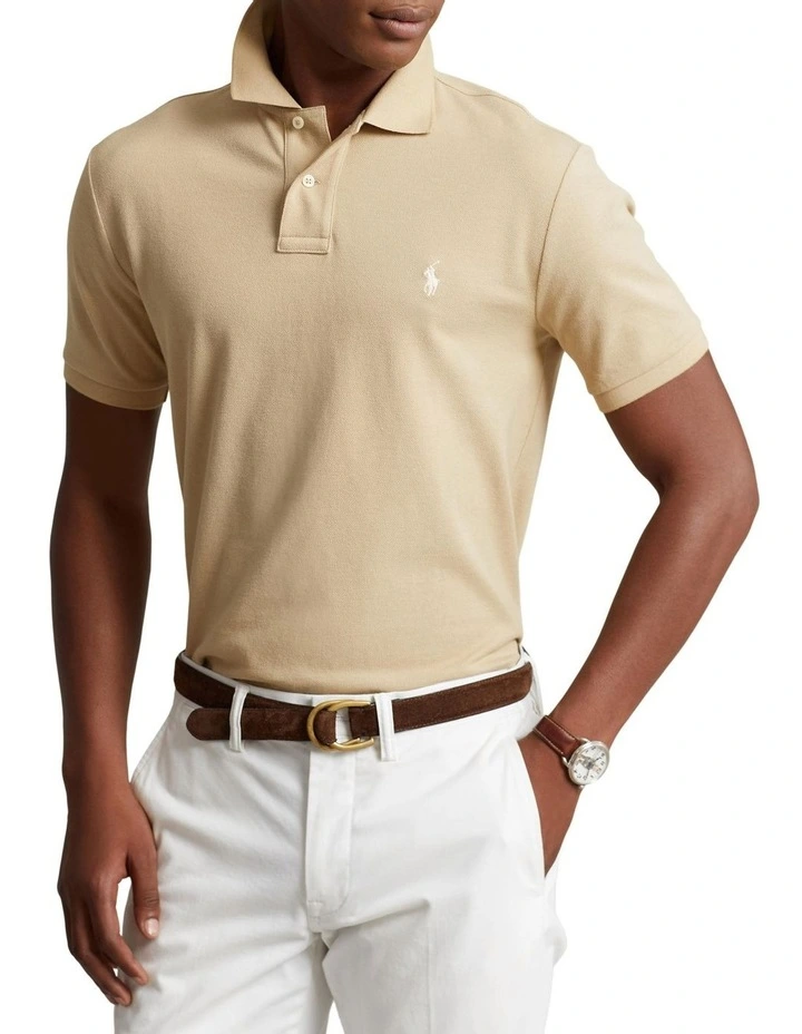 Custom Slim Fit Mesh Polo Shirt in Beige