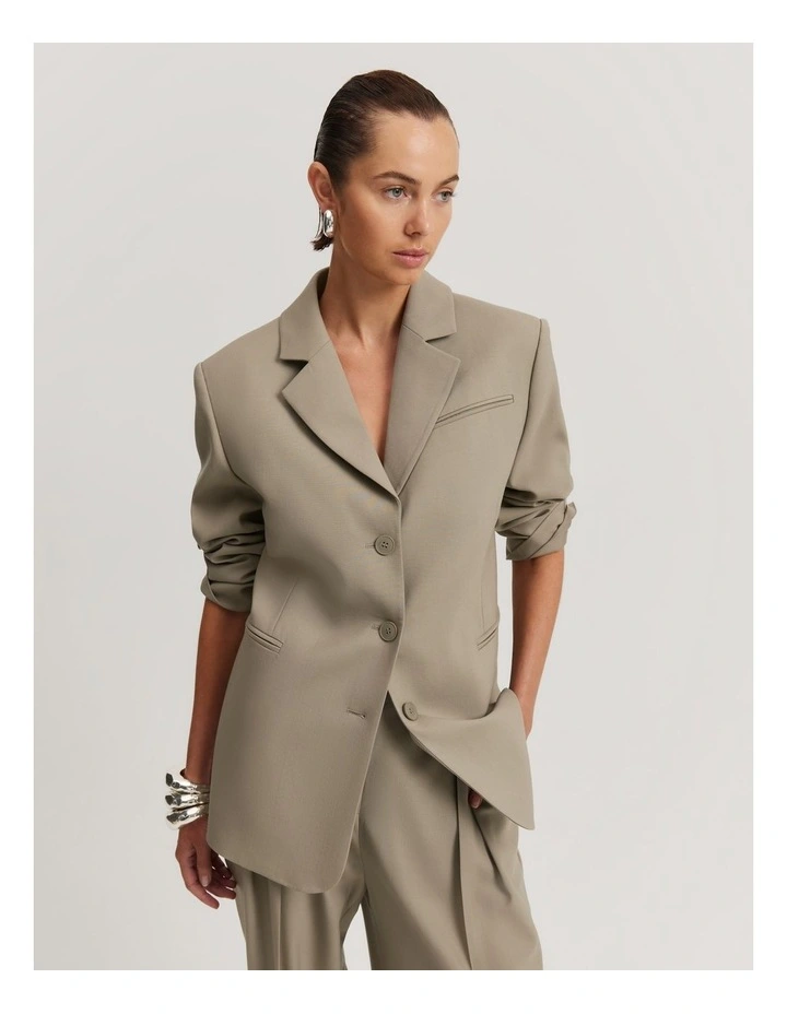 Wool Single-breasted Blazer in Sicilian Olive