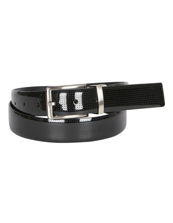 Leather Reversible Belt Patent/Matte in Black