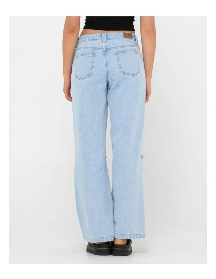Low Rise Wide Leg Ripped Denim Jean in Blue