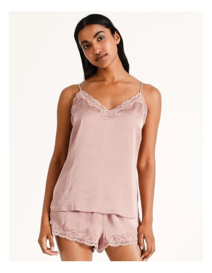Luxe Satin Hammered Cami Boxer Set in Dusty Rose