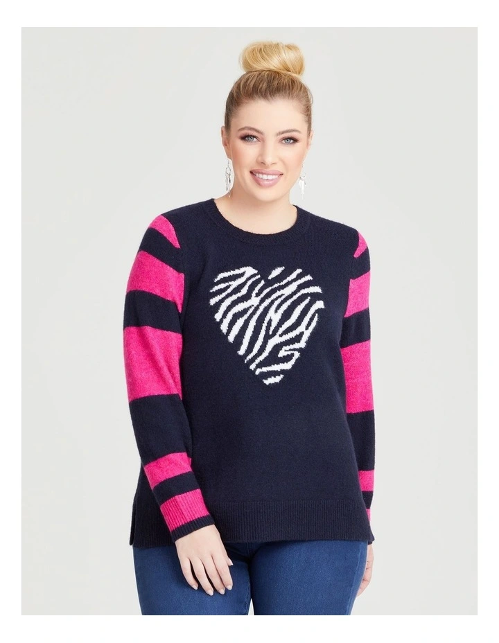 Heart Block Stripe Jumper in Navy