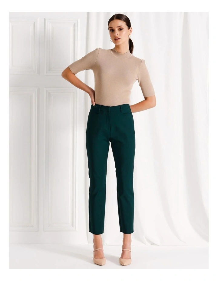 Maya Mid Rise Cropped Organic Blend Cotton Sateen Pants in Dark Green