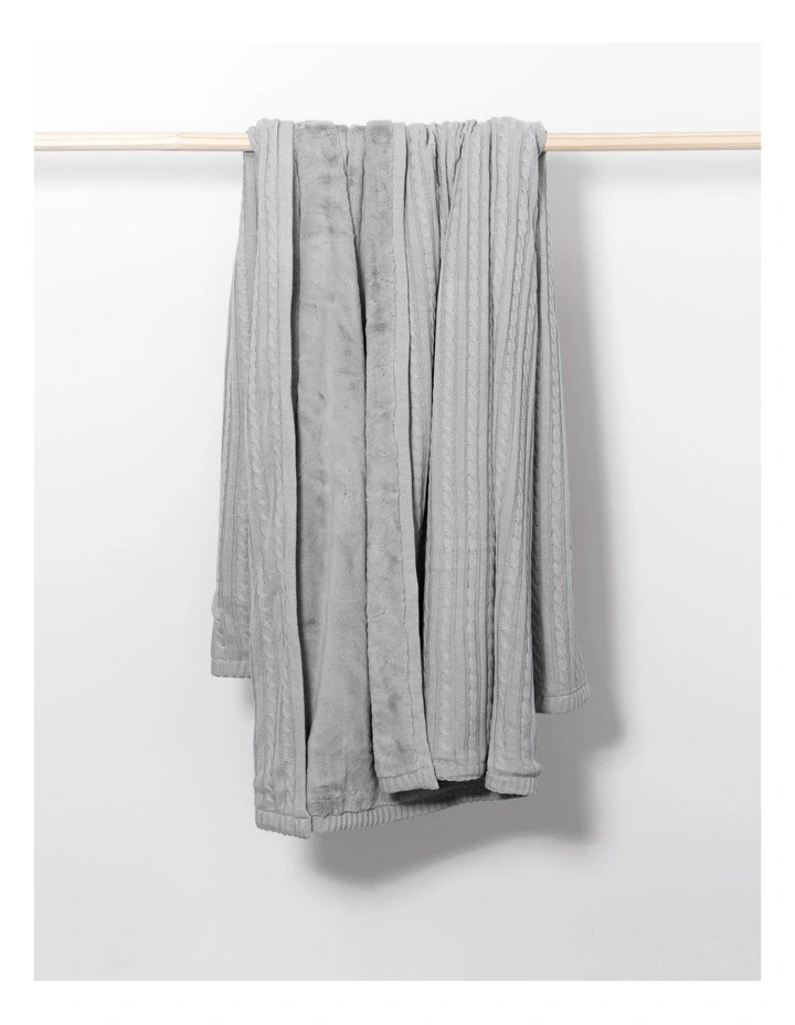 Knitted Faux Fur Blanket in Grey