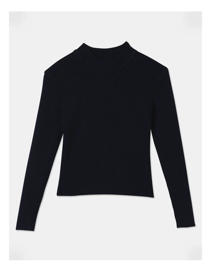 Knitted Rib Top in Navy