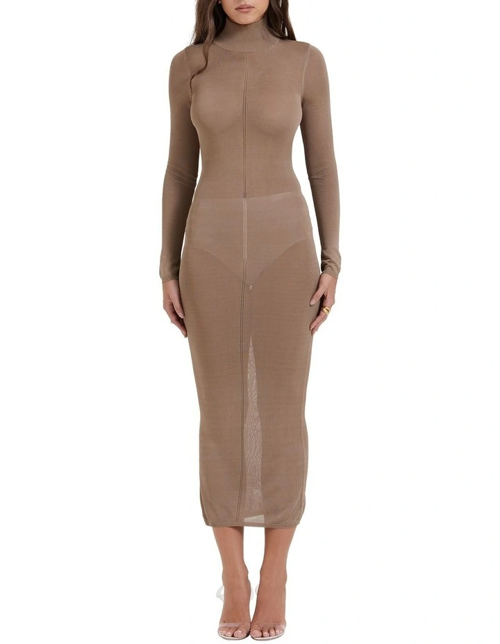 Roberta Knit Midi Dress in Tan