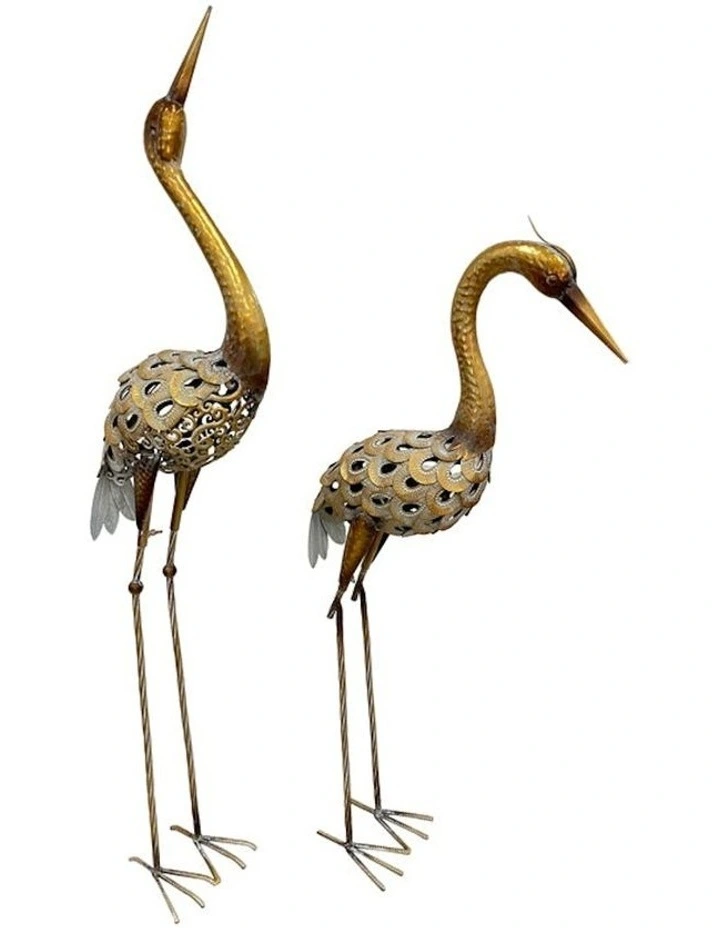 Crane Garden Statue Set of 2 in Rust