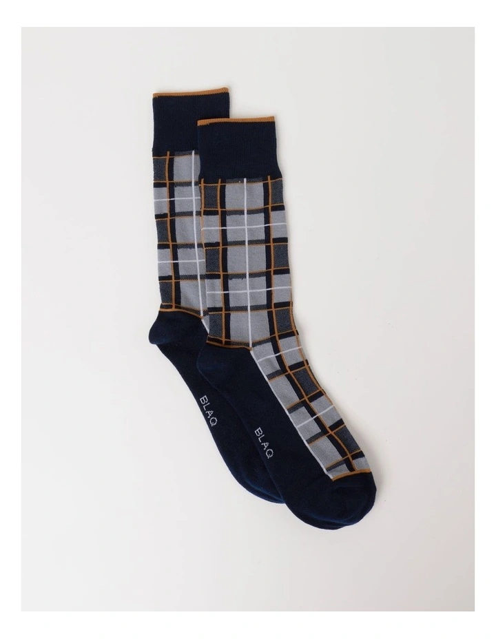 Fine Check Cotton Socks in French Navy