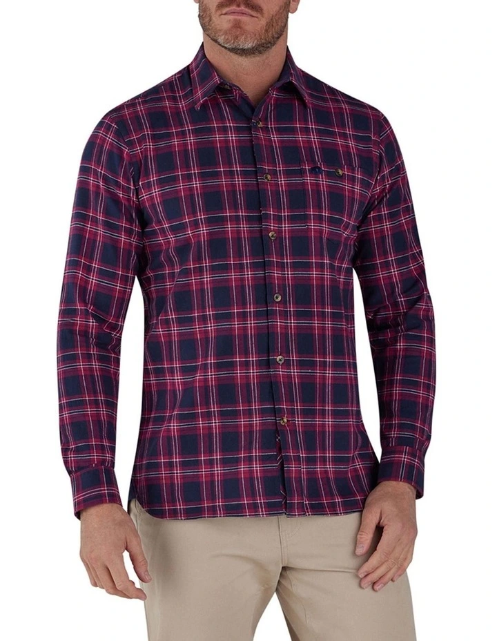 Heavy Brushed Twill Plaid Long Sleeve Shirt in Claret