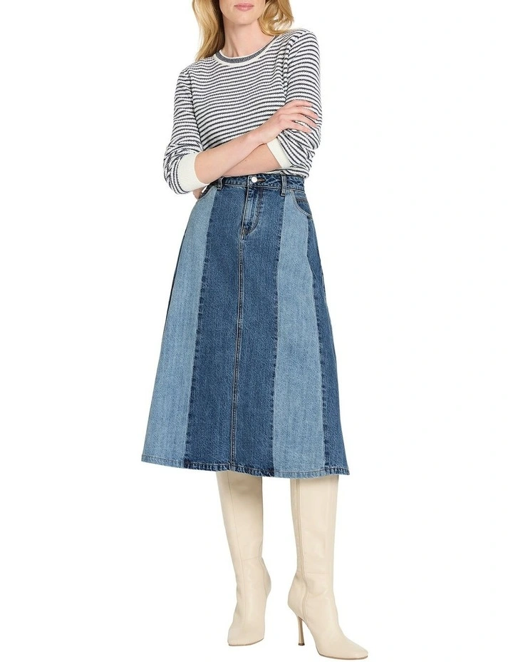 Amerie Panelled Denim Skirt in Blue